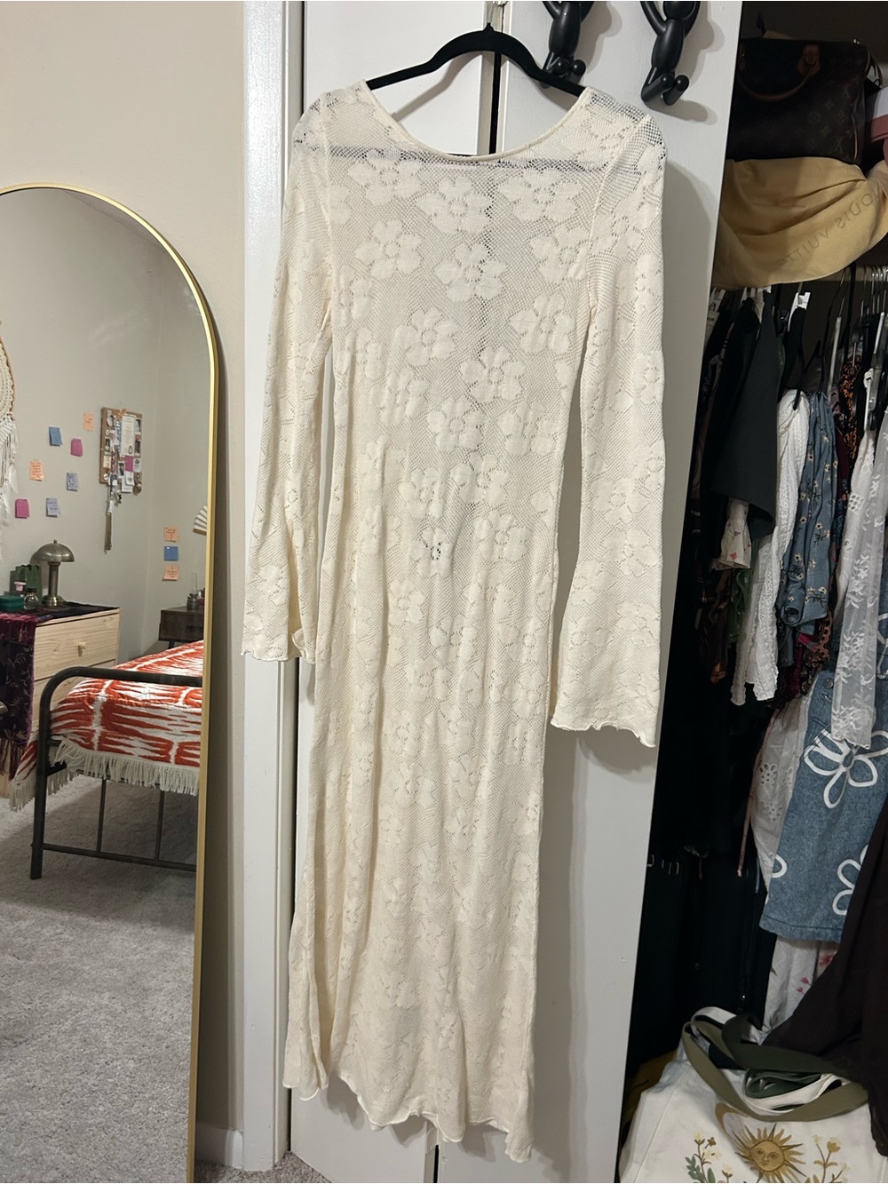 PrettyLittleThing Ivory Floral Lace Long Sleeve Maxi Dress